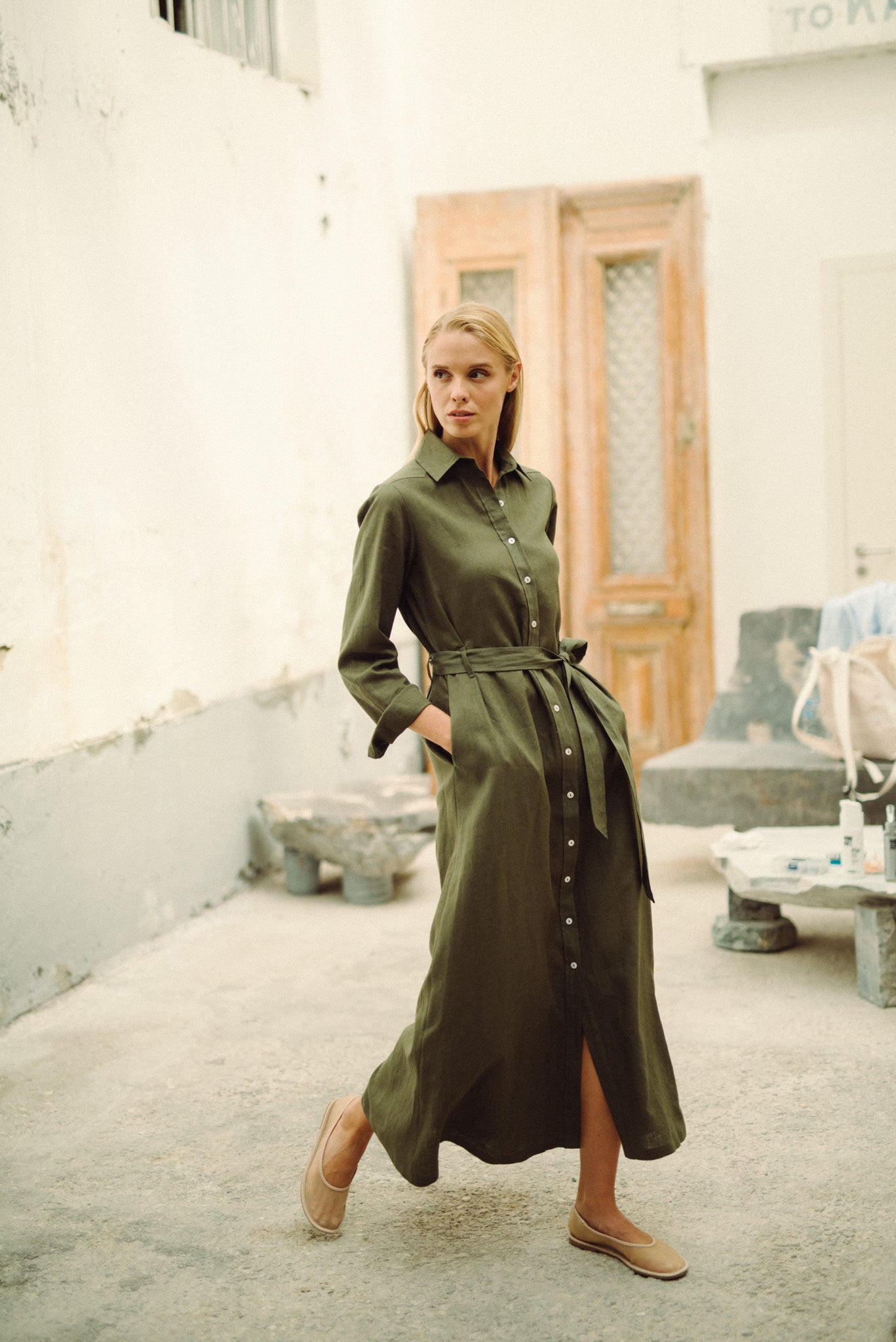 Arlo Shirt Maxi Dress Khaki - LUXMII