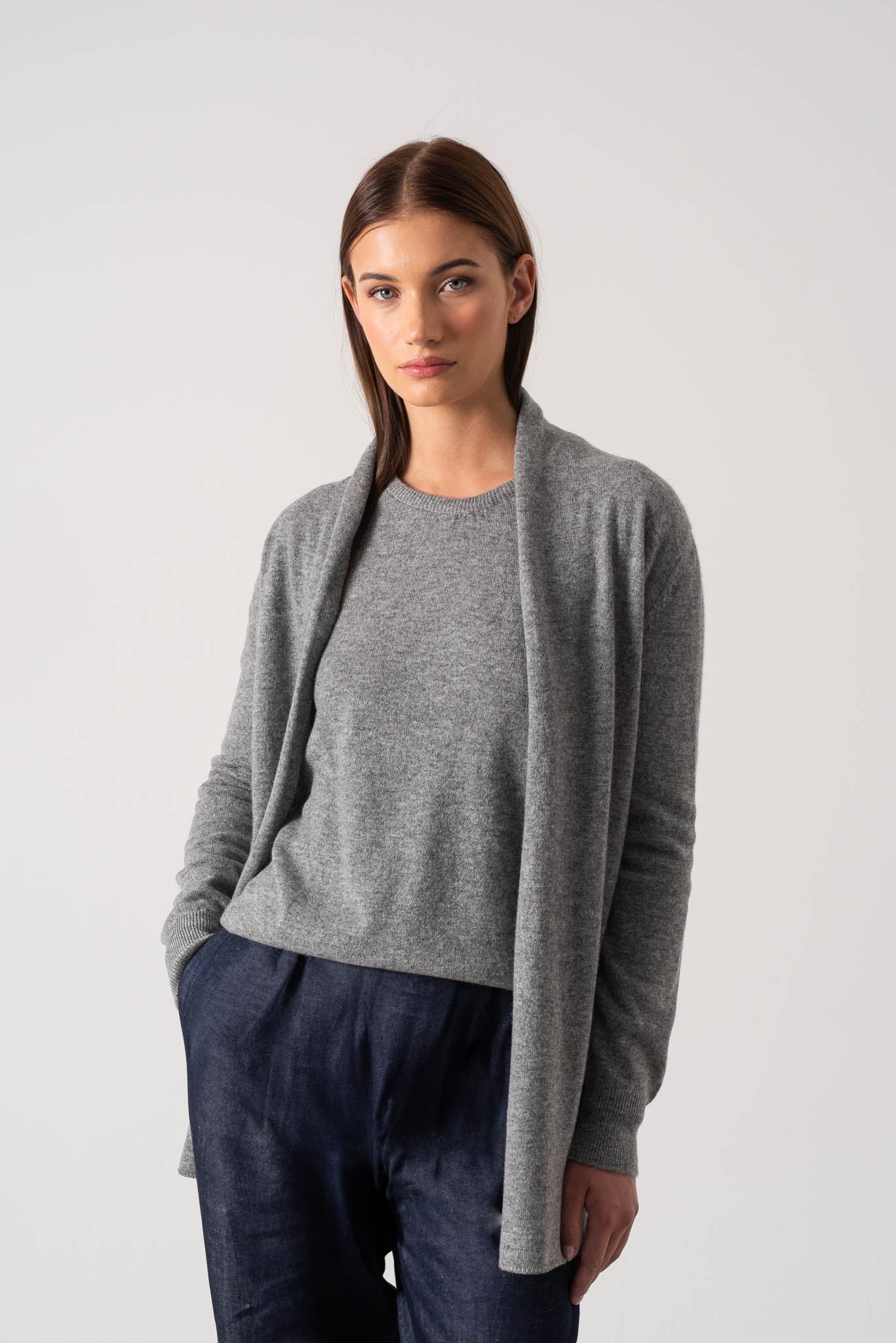 Aurea Cashmere Cardigan Mélange Grey Luxmii