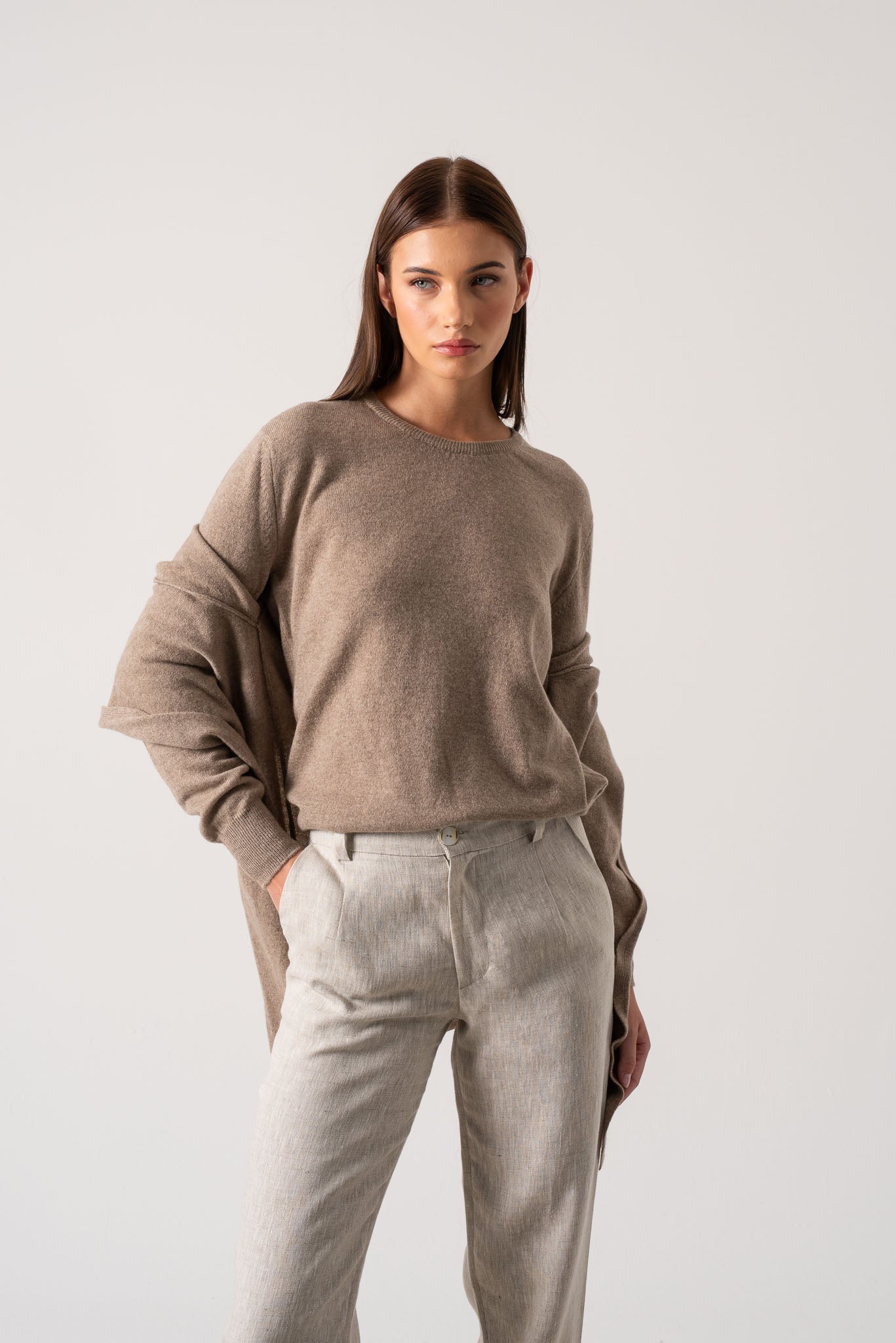 Aurea Cashmere Cardigan Taupe Luxmii