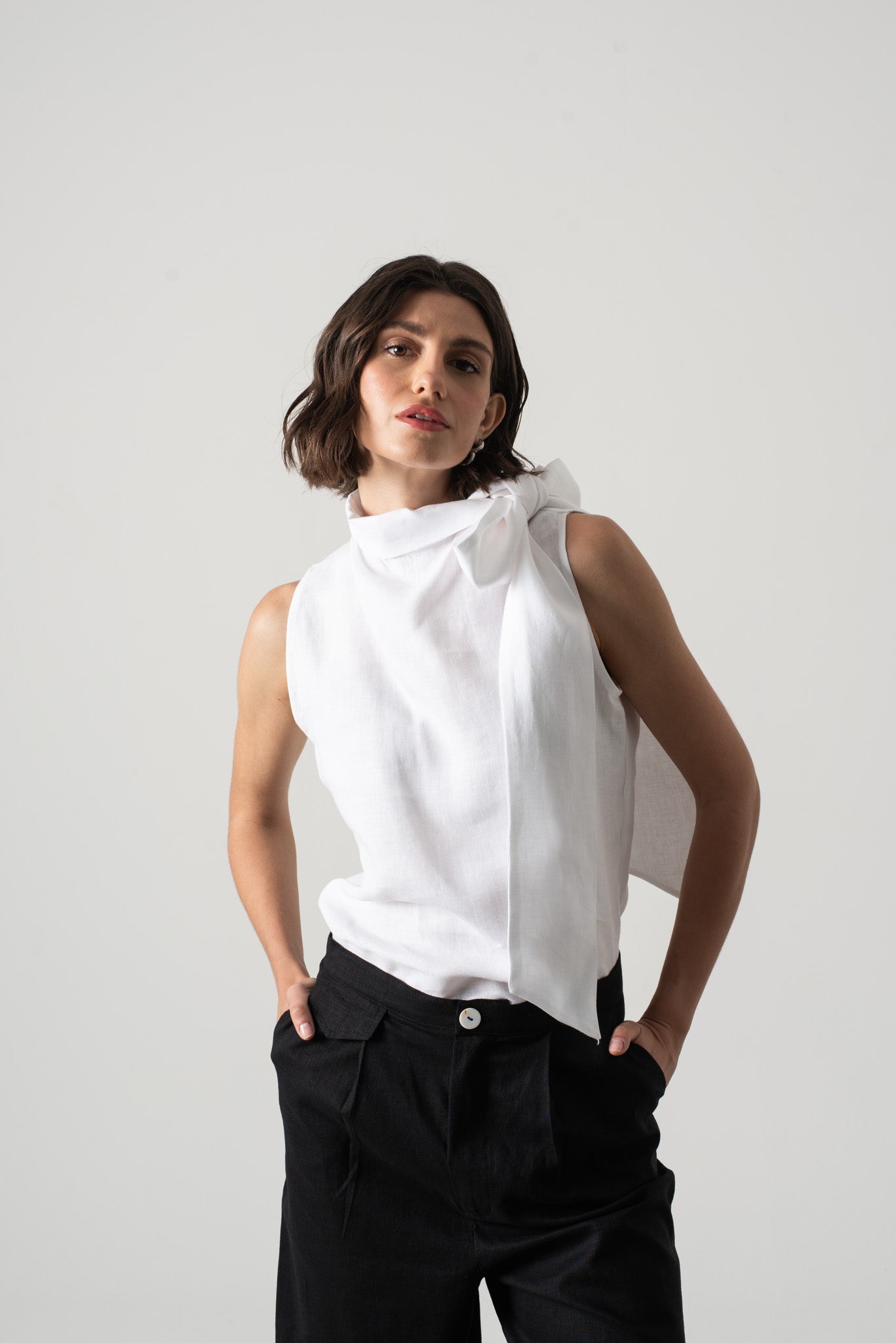 Axel Linen Tie Top White Luxmii