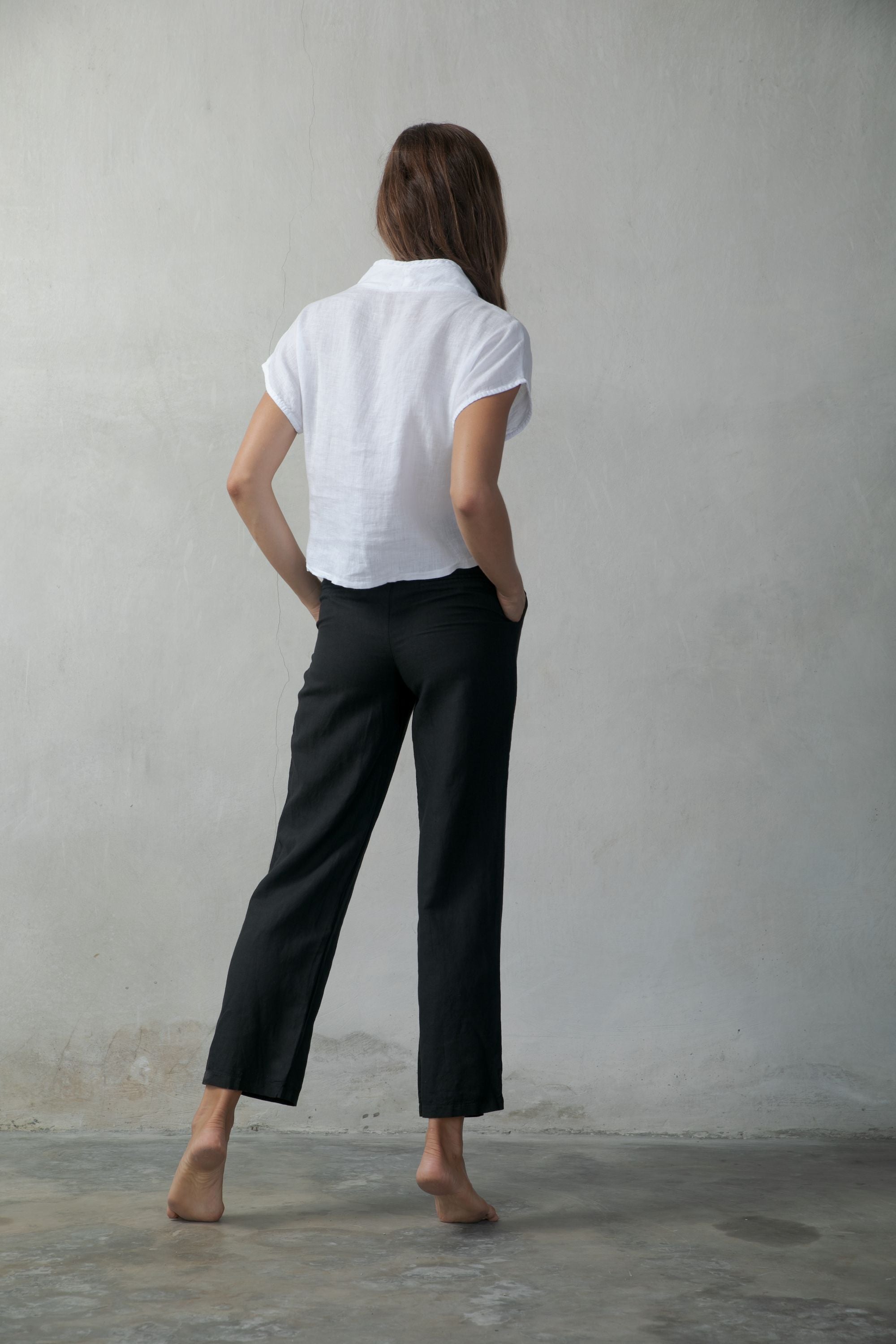 Collo Alto Linen Top White + Oatmeal