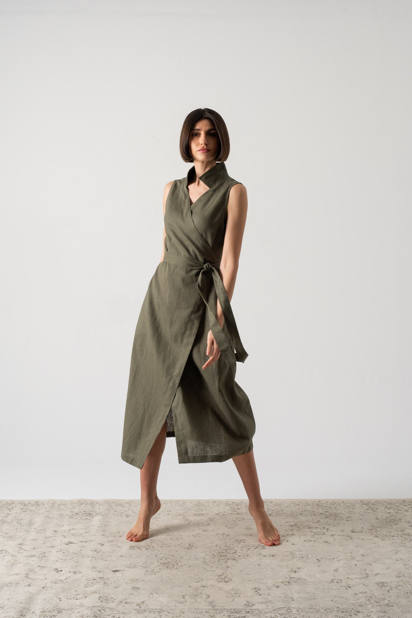 Cora Wrap Dress Khaki Luxmii
