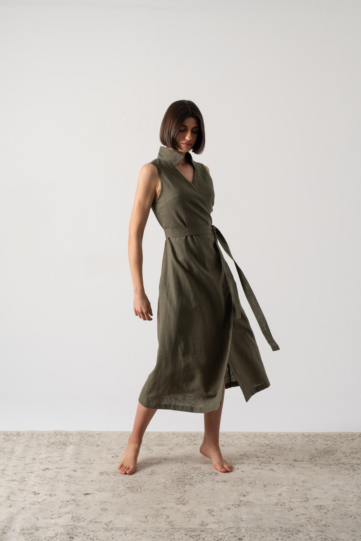 Cora Wrap Dress Khaki Luxmii