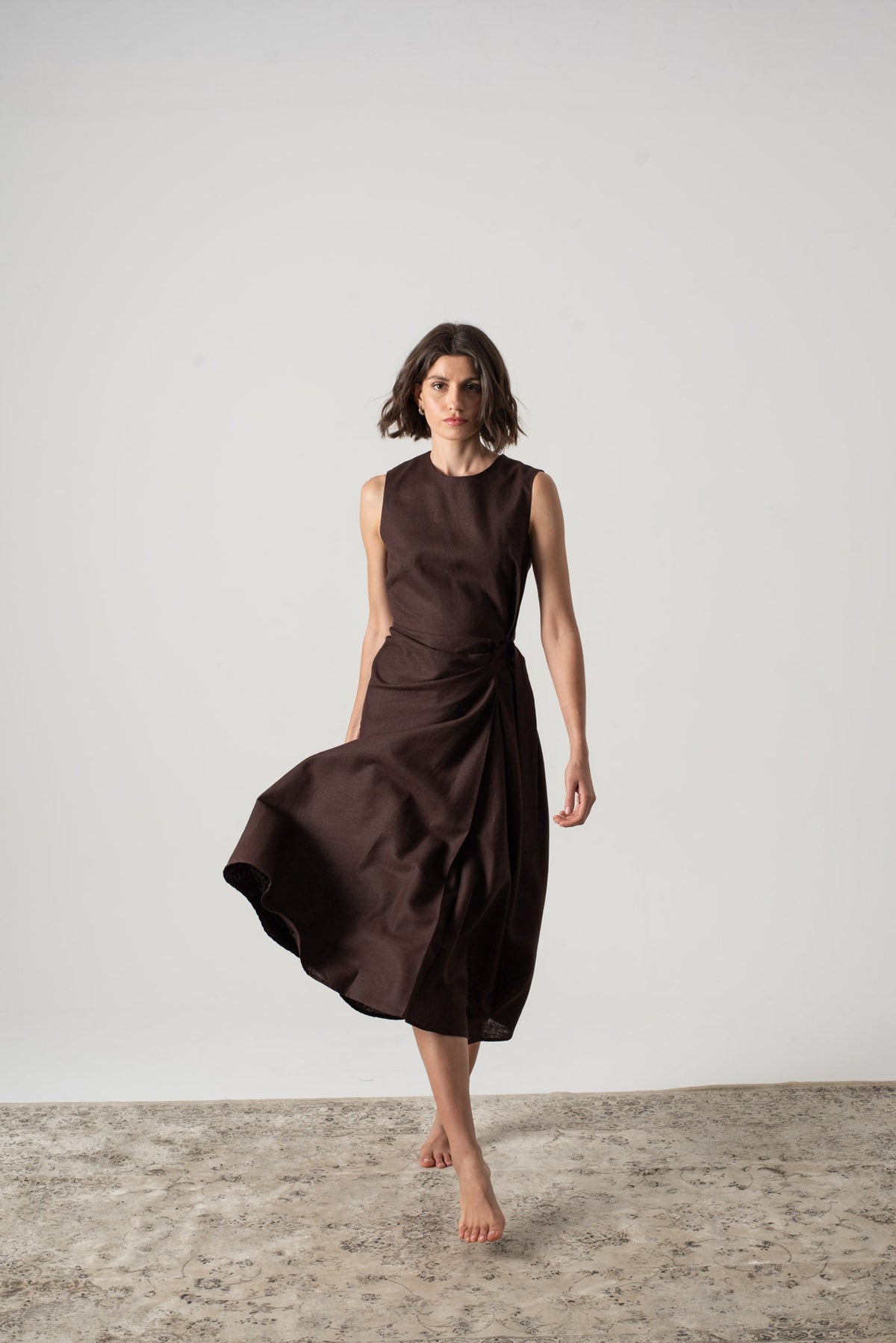 Eda Linen Midi Wrap Dress Brown Espresso – LUXMII