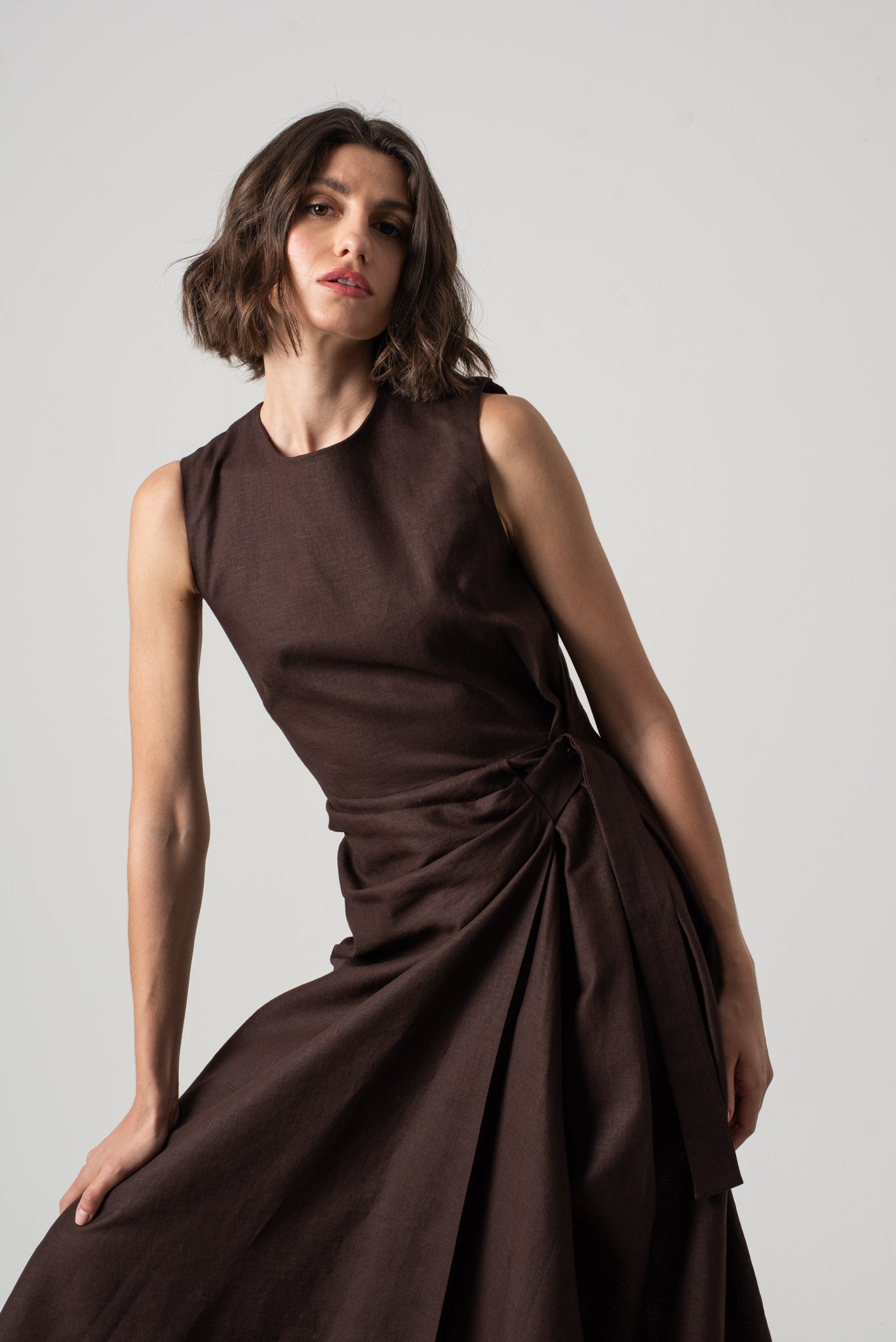 Eda Midi Wrap Dress Brown Espresso – LUXMII