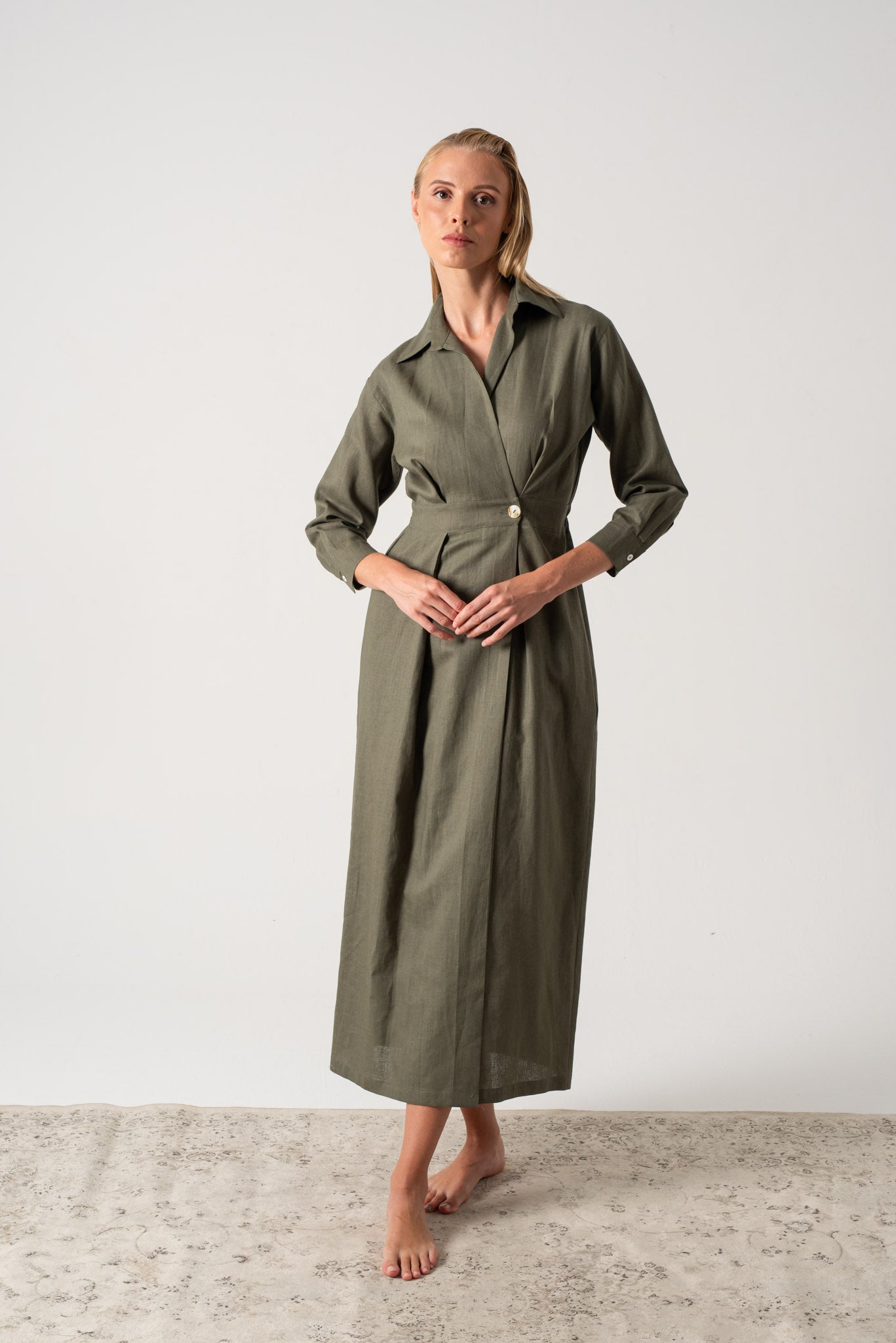 Halvar Linen Maxi Dress Khaki