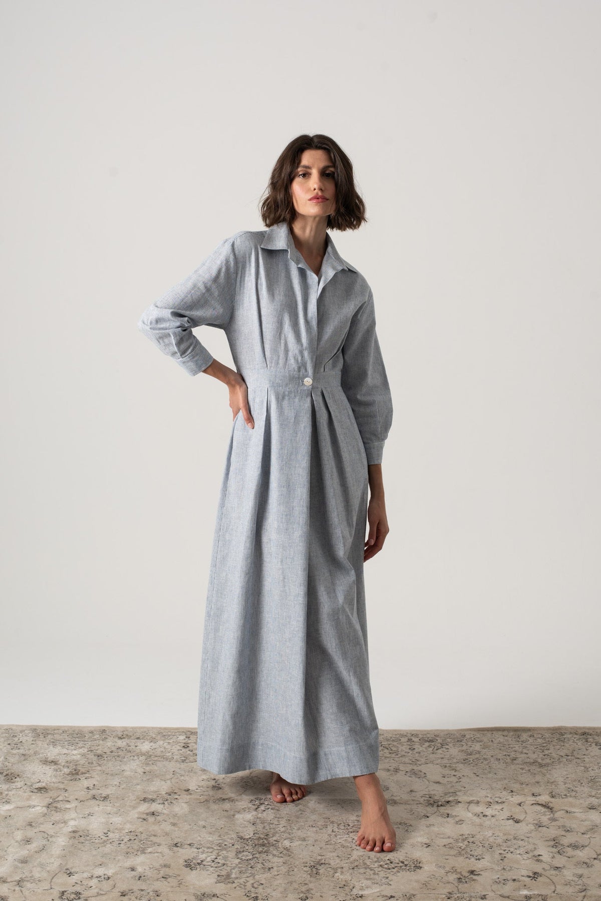 linen dress shirtlifestyle The Blue Wheeler Non Iron Stripe Custom Dress Shirt main image 0
