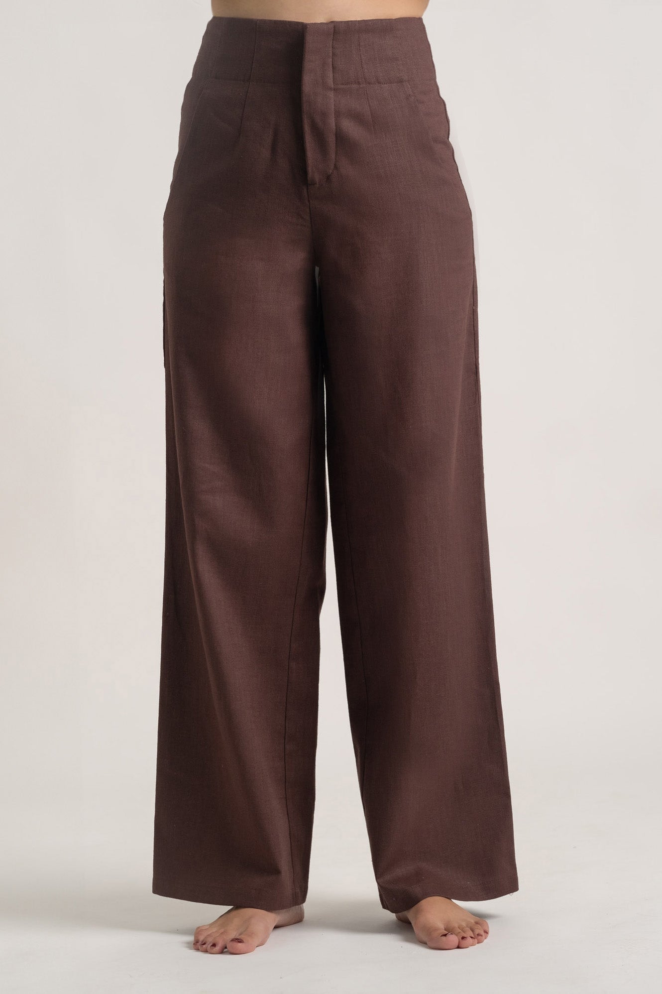 Wide linen-blend trousers - Dark brown - Ladies | H&M