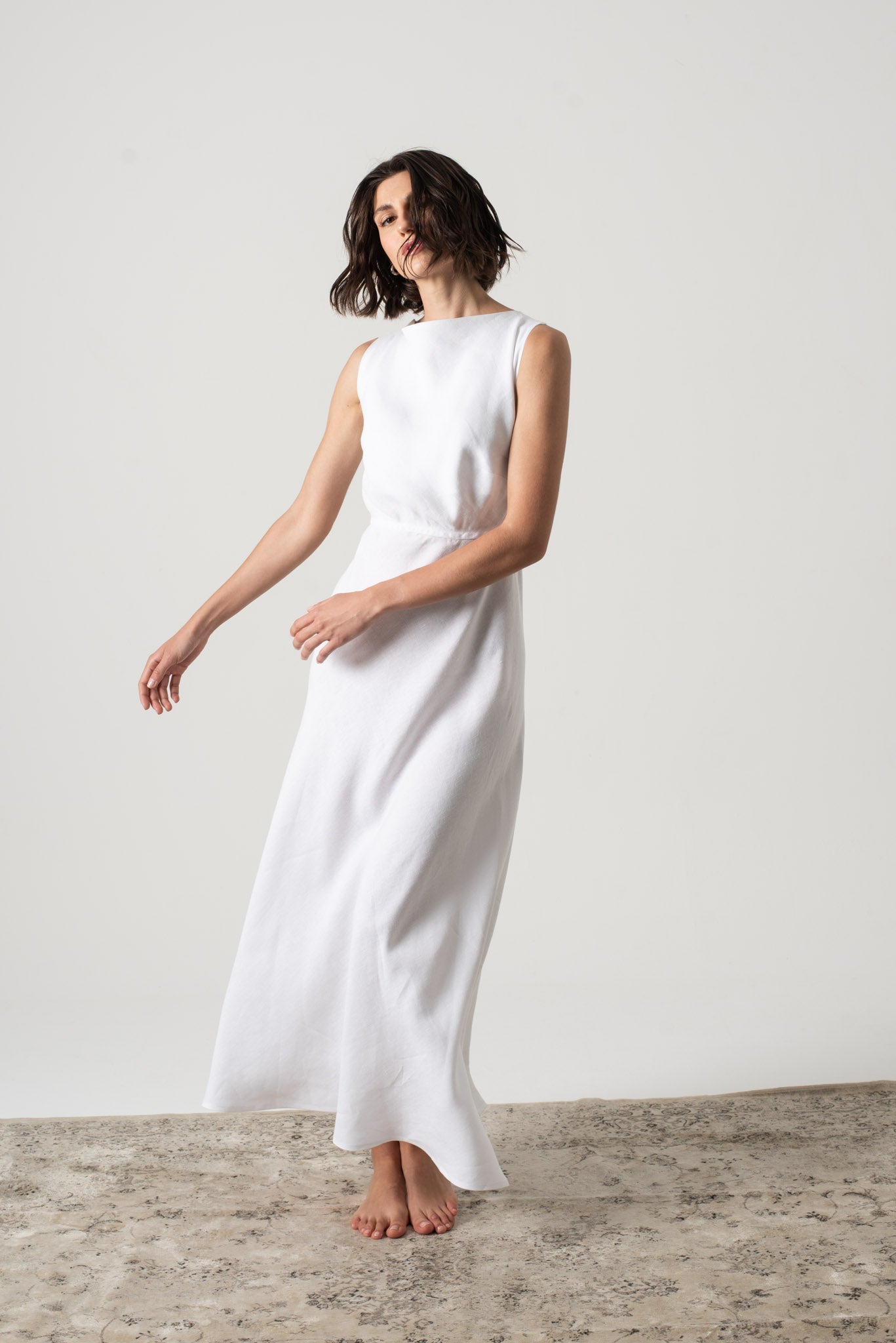 Hemming Linen Midi Dress White