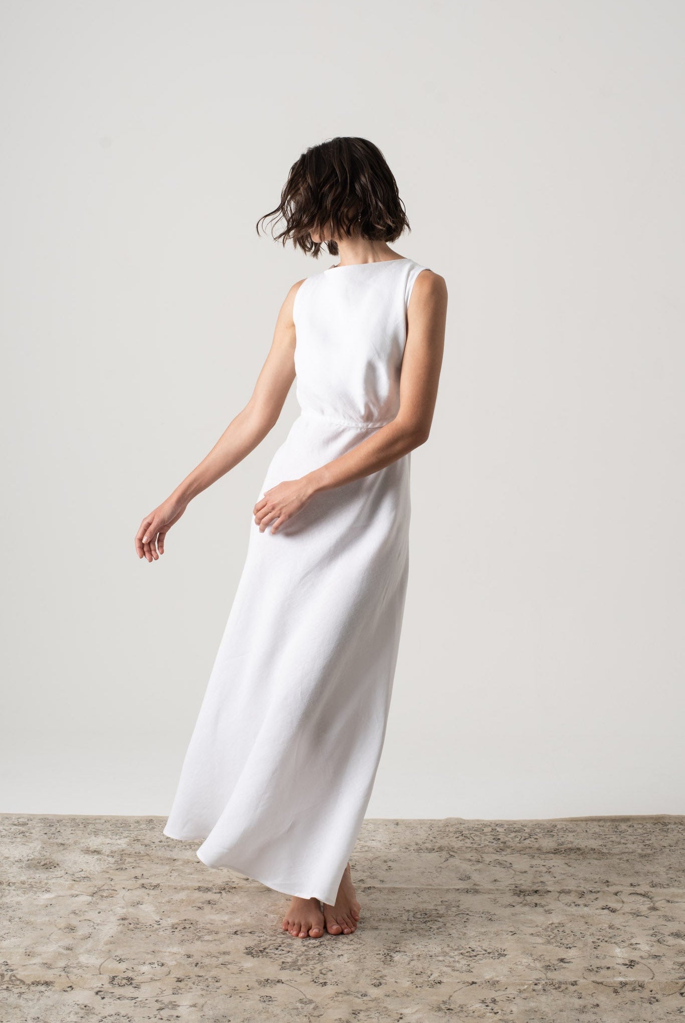 Hemming Linen Midi Dress White Luxmii