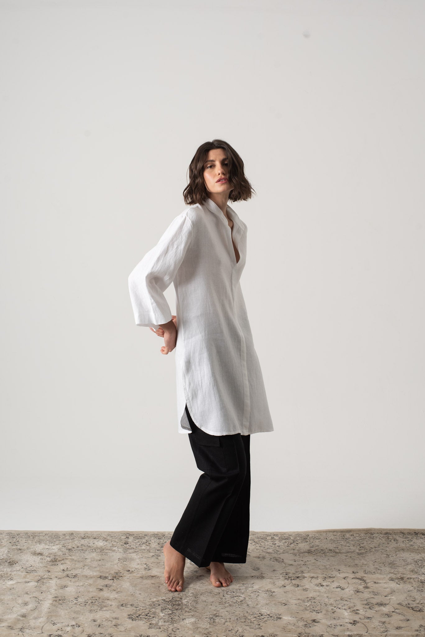 Hugo Linen Tunic Shirt White - LUXMII