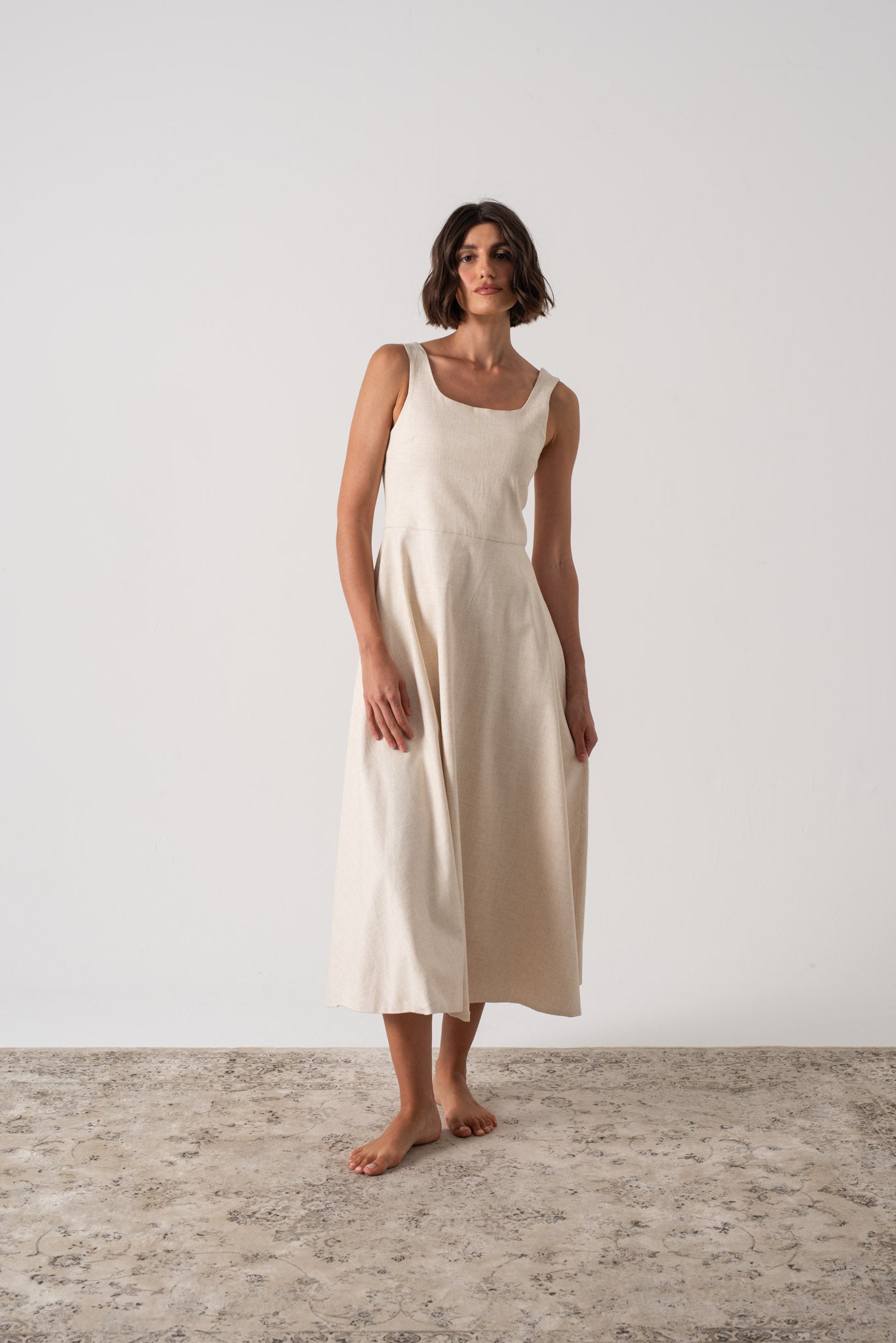 Ionia Linen Midi Dress Natural Beige Luxmii