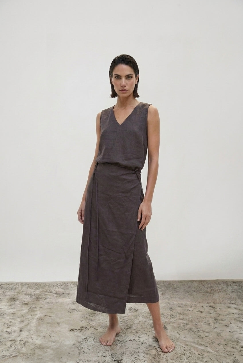 Isadora Wrap Dress Cocoa – LUXMII