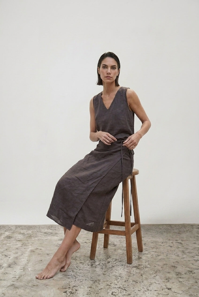 Isadora Wrap Dress Cocoa – LUXMII