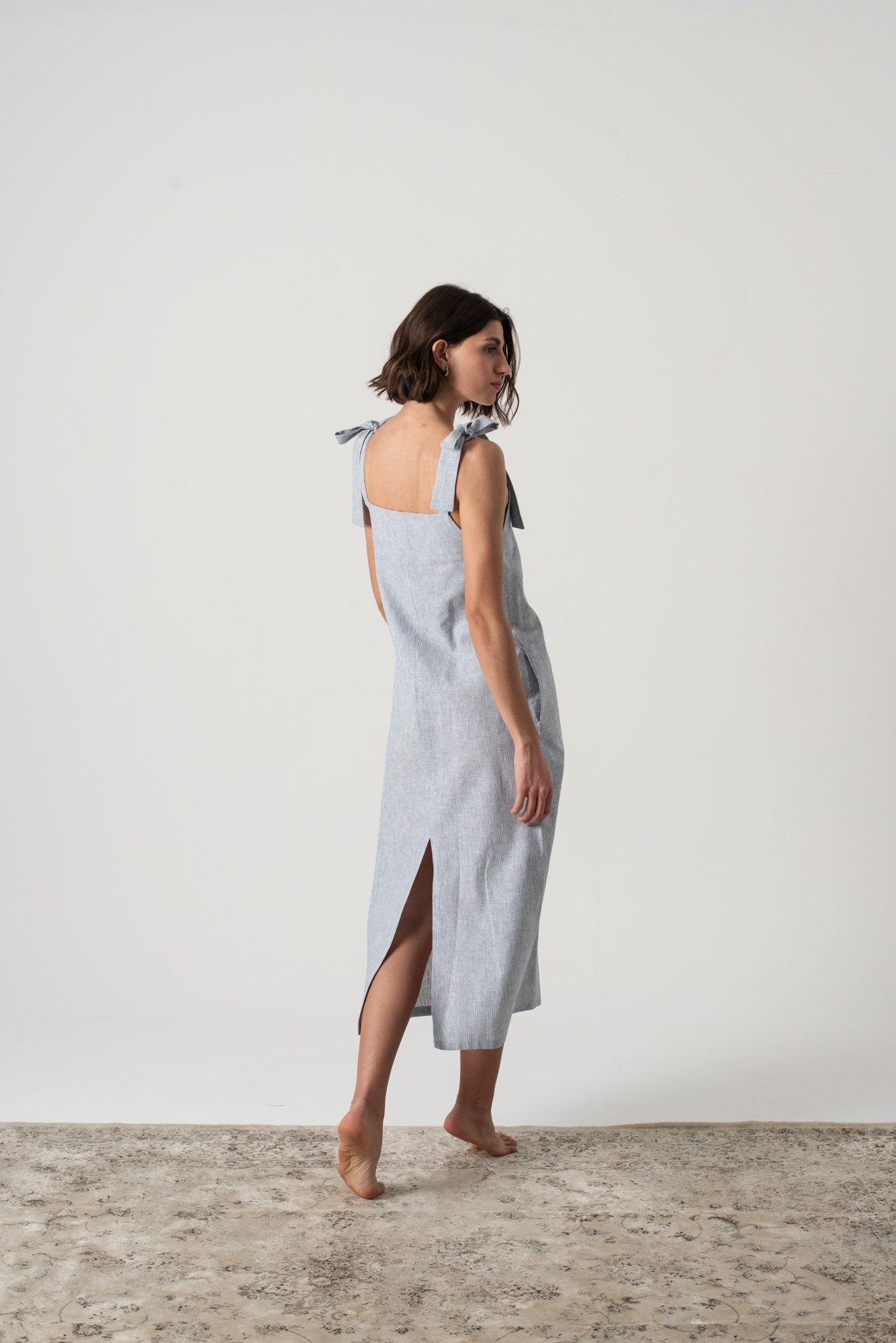 Jakob Linen Slip Dress French Blue Stripe