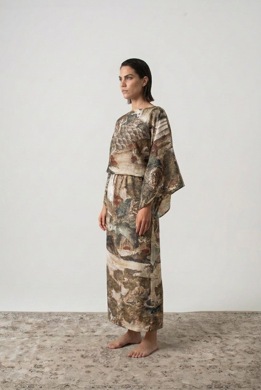 Kimonos Dress Minhwa Print Luxmii