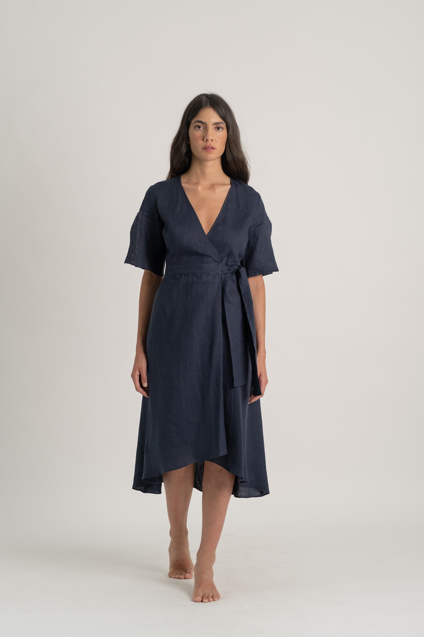 Navy linen cheap wrap dress