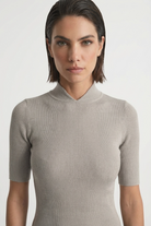 Ribbed Entonnoir Top in Pebble Grey Luxmii
