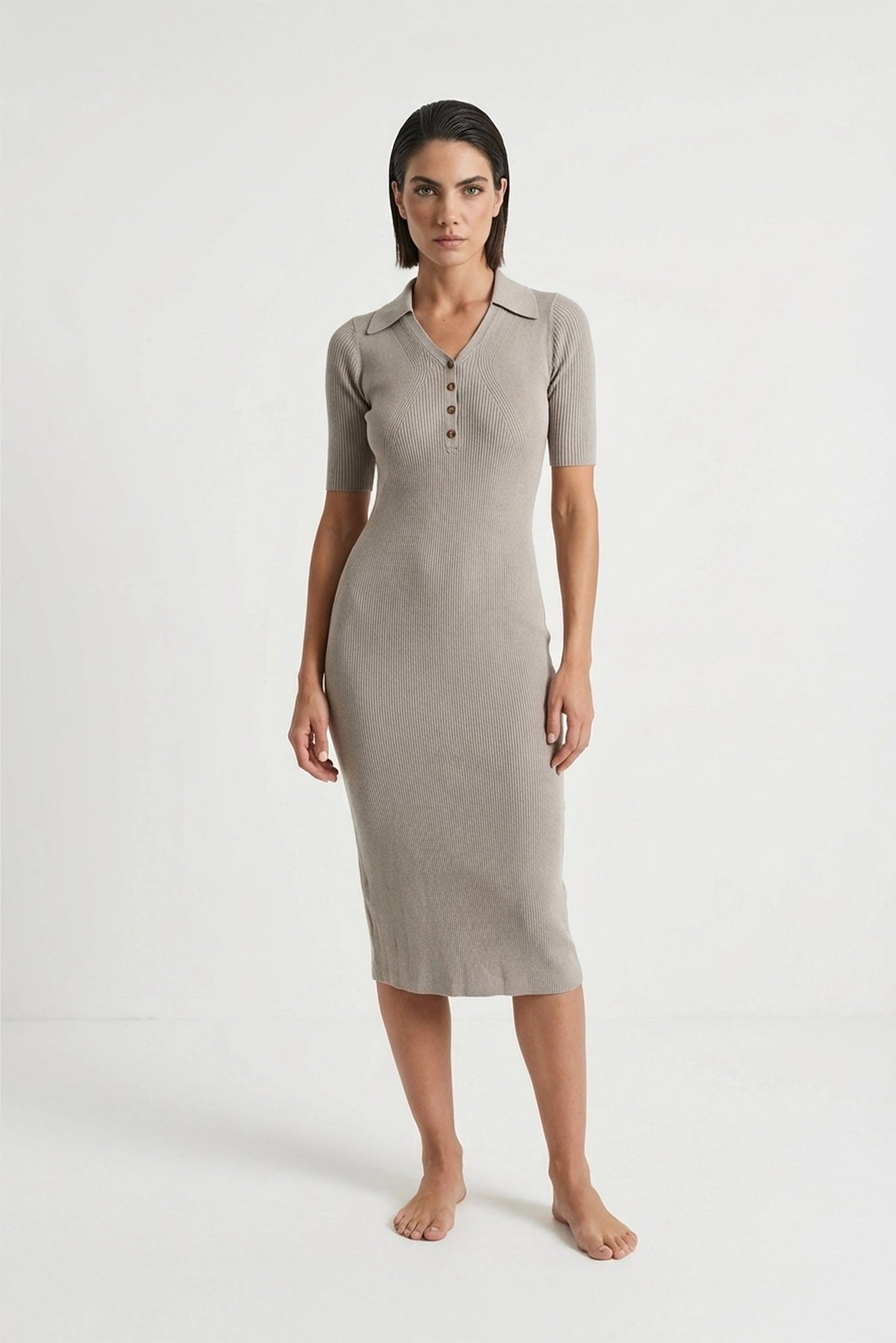 grey polo dress Linen Ribbed Midi in Pebble Color:Periwinkle Silver The Greece - Resort Dress Length is 40 30_autumn_faves