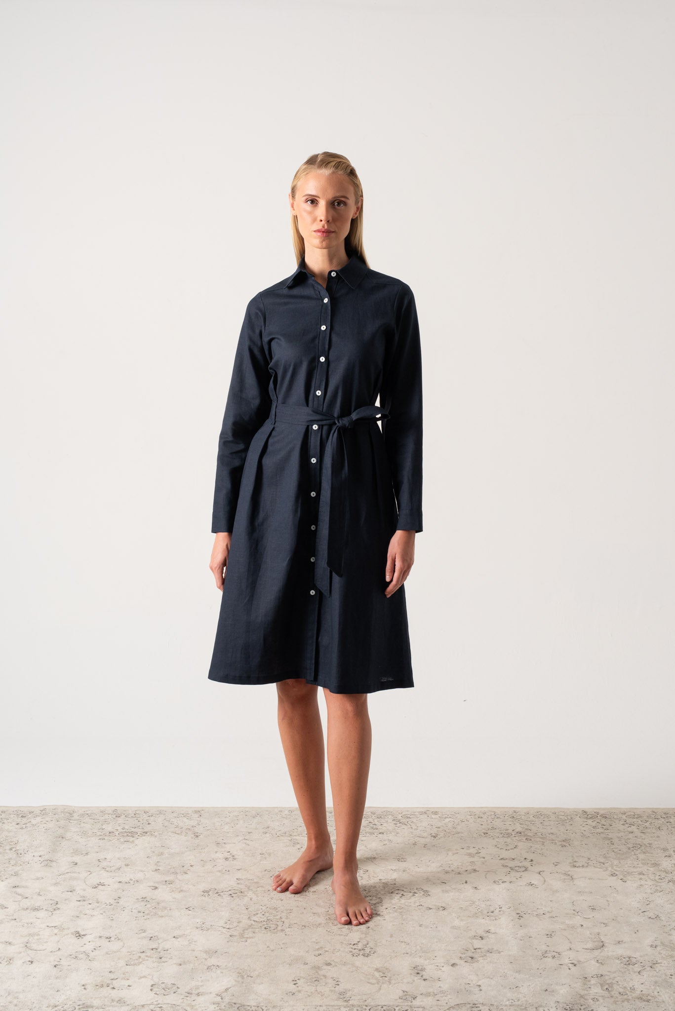 Rumi Linen Shirt Dress Navy Luxmii