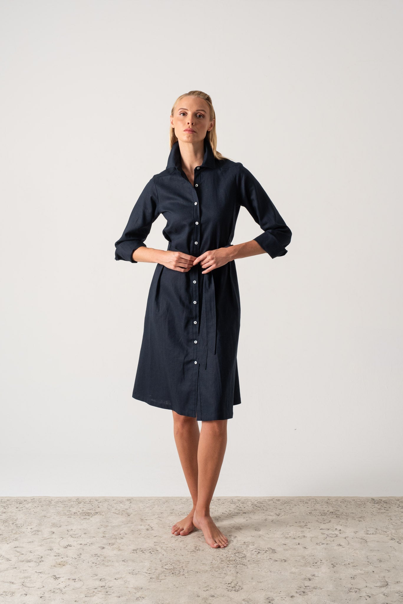 Rumi Linen Shirt Dress Navy Luxmii