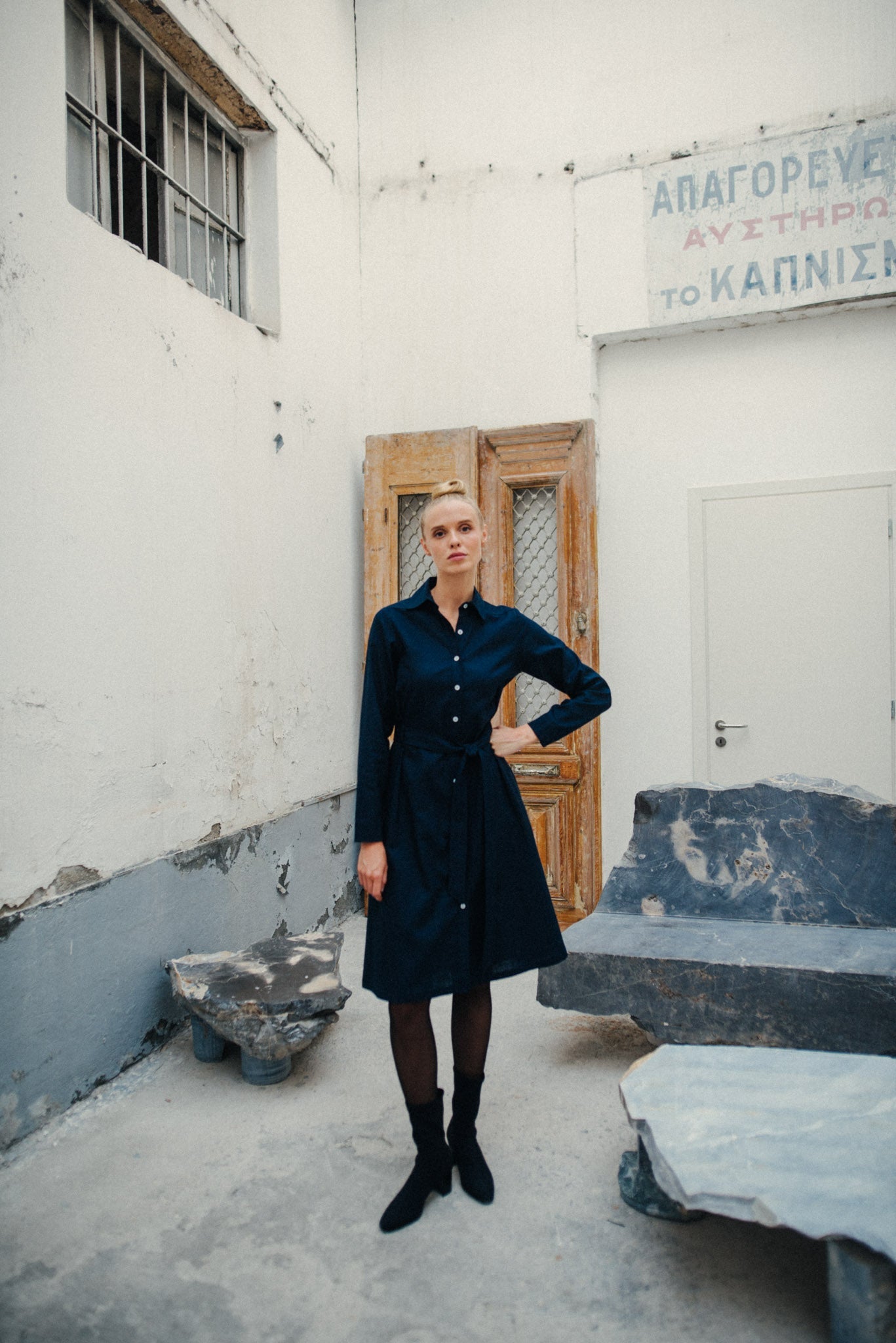 Rumi Shirt Dress Navy - LUXMII