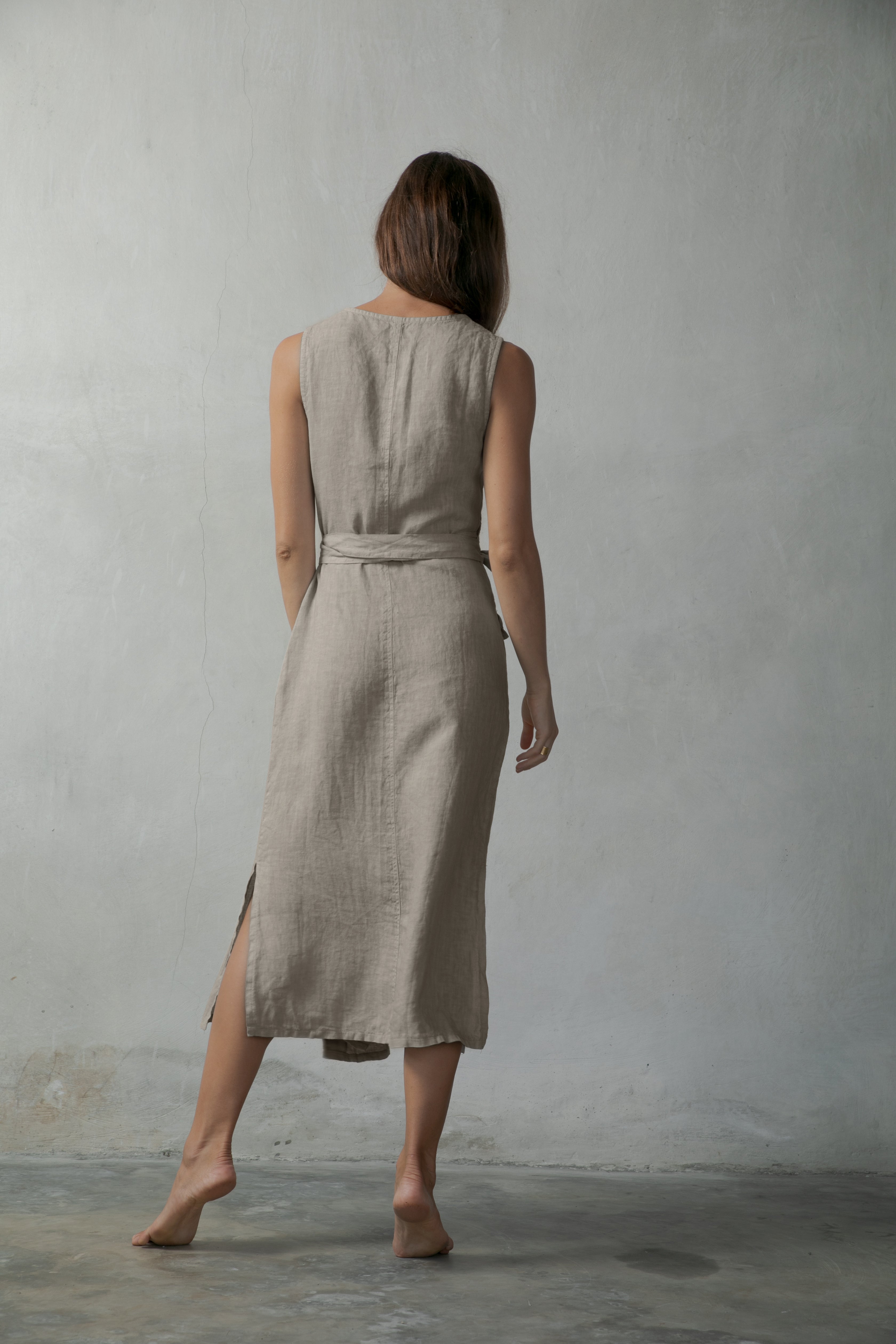 The Safari Linen Wrap Dress Oatmeal Beige