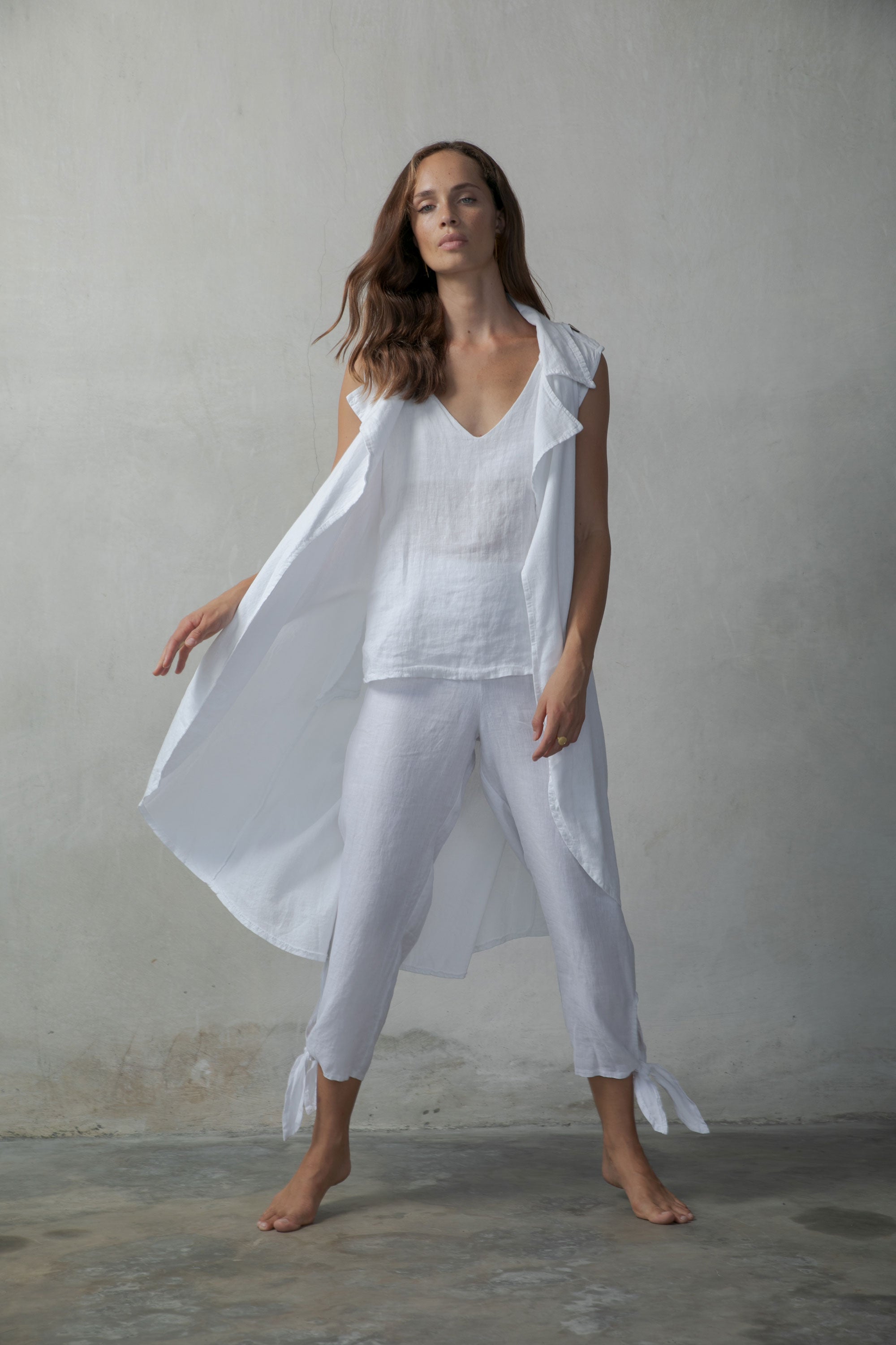 Tie Knot Linen Cami Top White - LUXMII