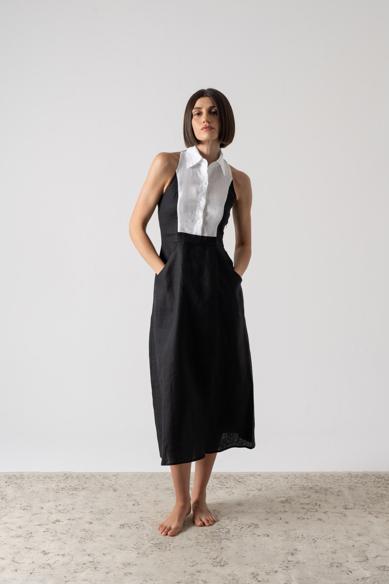 black and white tuxedo dress Model is a size Short Blue Jean Dress long homecoming dress Color:customize color