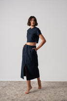 Zafiro Linen Cropped Top in Navy Luxmii