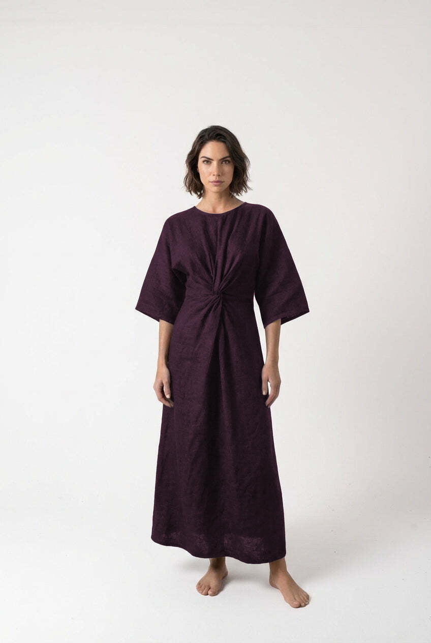 Zahira Knot Dress Aubergine - LUXMII