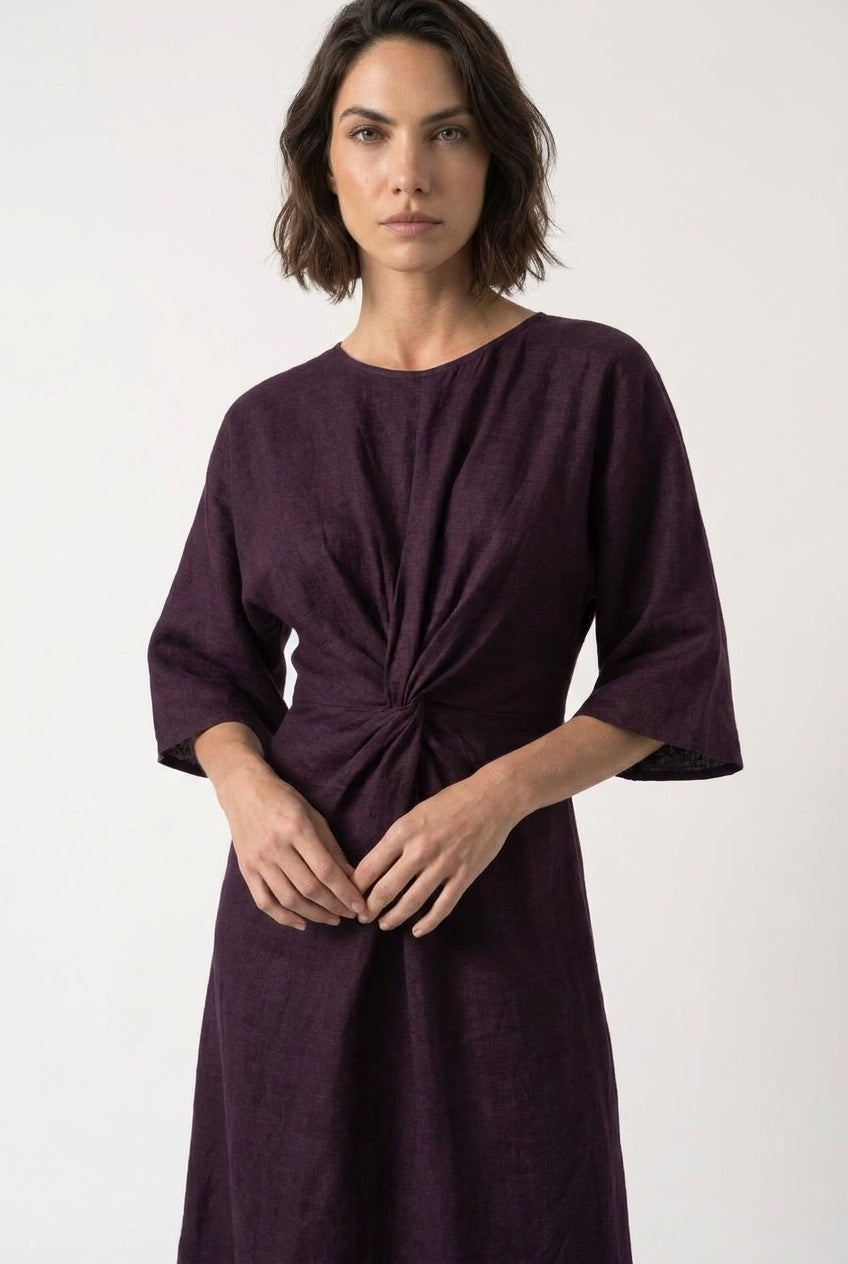 Zahira Knot Dress Aubergine - LUXMII