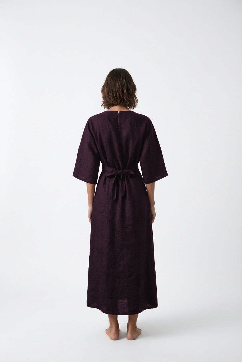 Zahira Knot Dress Aubergine Luxmii
