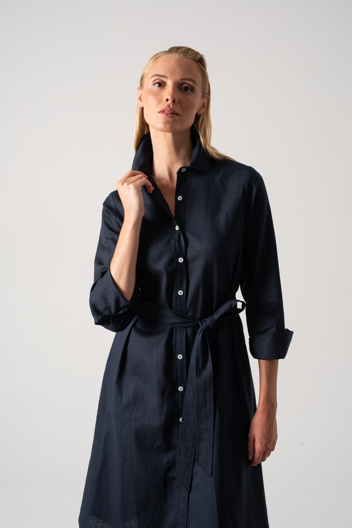 m*9様 ILEHEM SHIRT DRESS Zaya-Linen-Shirt-Dress-Navy-
