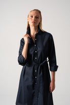 Zaya Linen Shirt Dress Navy Luxmii