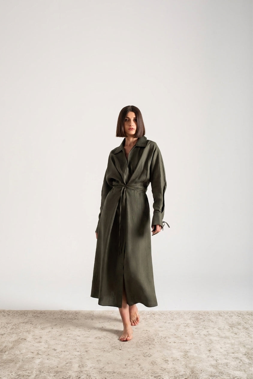 Zeus Wrap Dress Olive Luxmii