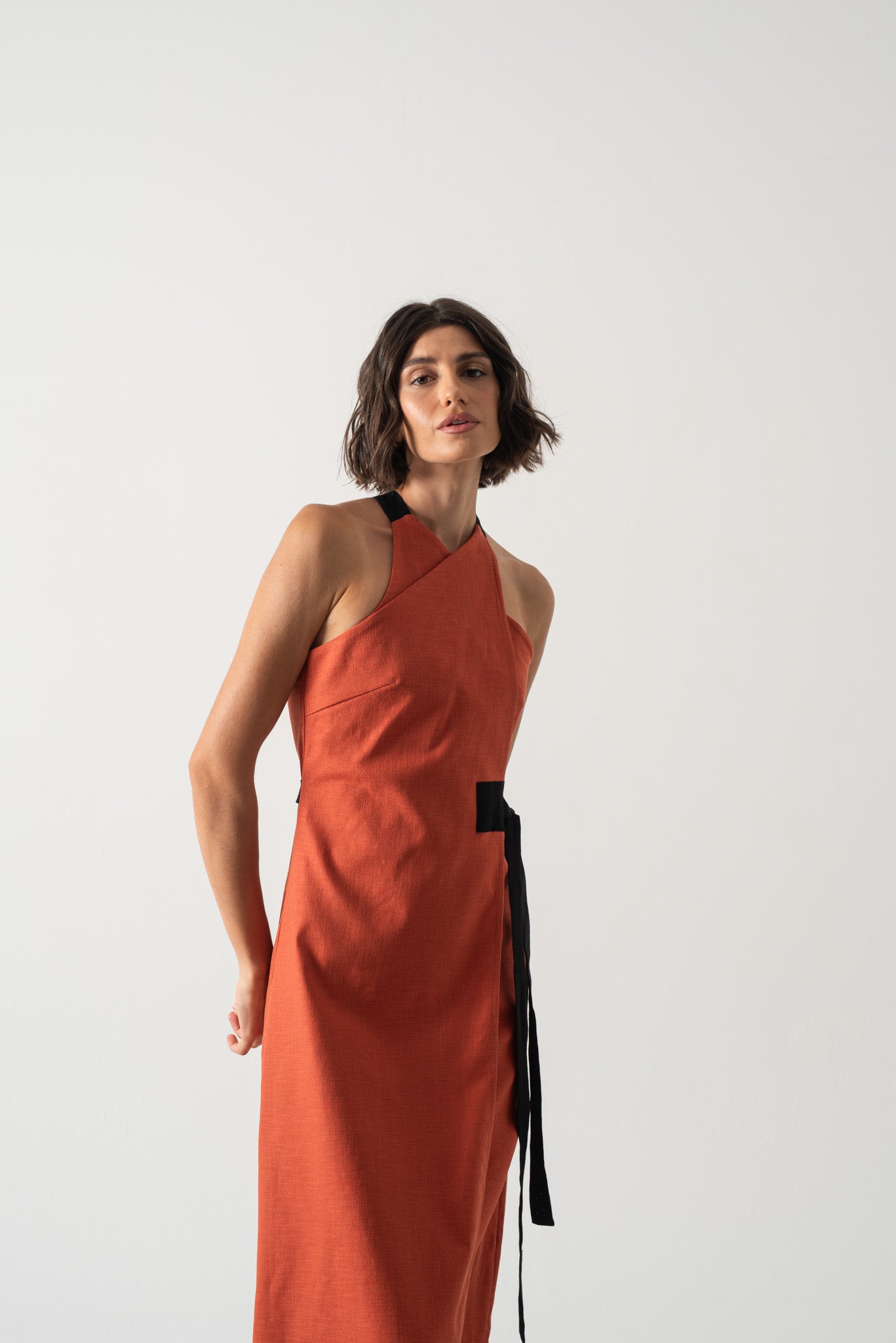 Zulu Linen Wrap Dress in Copper - LUXMII