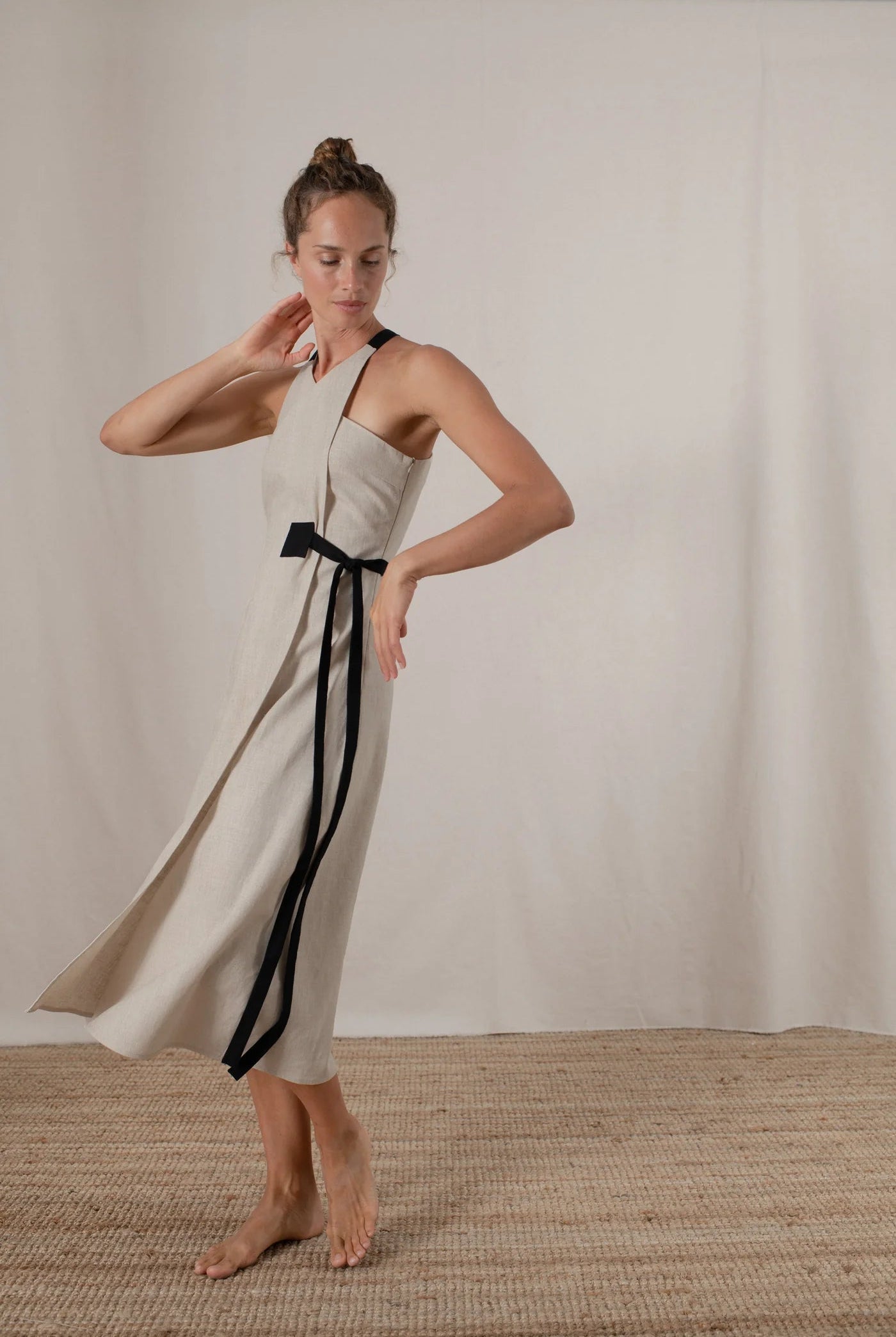 Zulu Wrap Dress Natural + Gessato Midi Dress White Pinstripe Luxmii