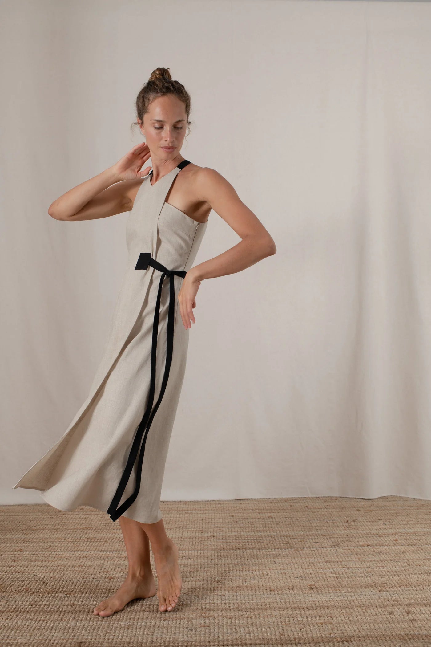 Zulu Wrap Dress Natural + Gessato Midi Dress White Pinstripe Luxmii