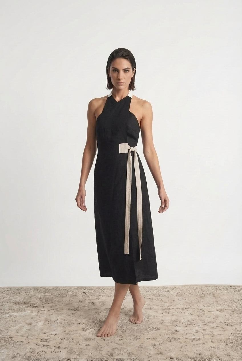 Zulu Linen Wrap Dress in Black – LUXMII