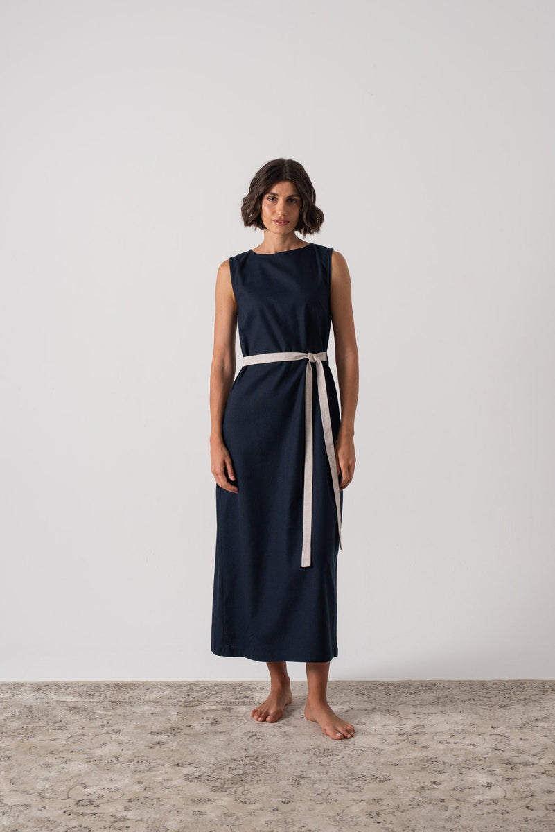 Zuri Wrap Dress in Navy - LUXMII