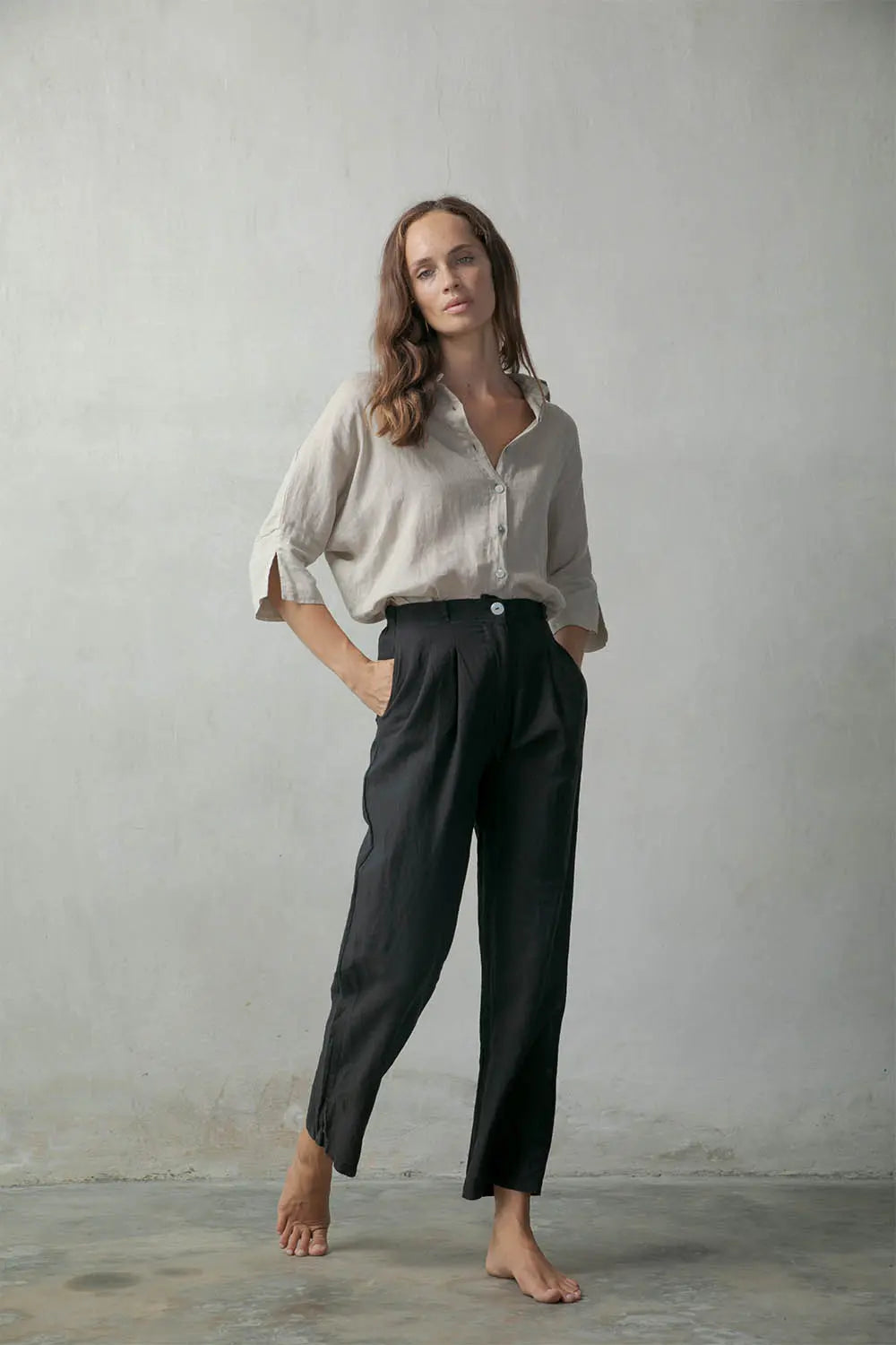 white linen pants, linen trousers, tapered trousers, high waisted trou –  XiaoLizi