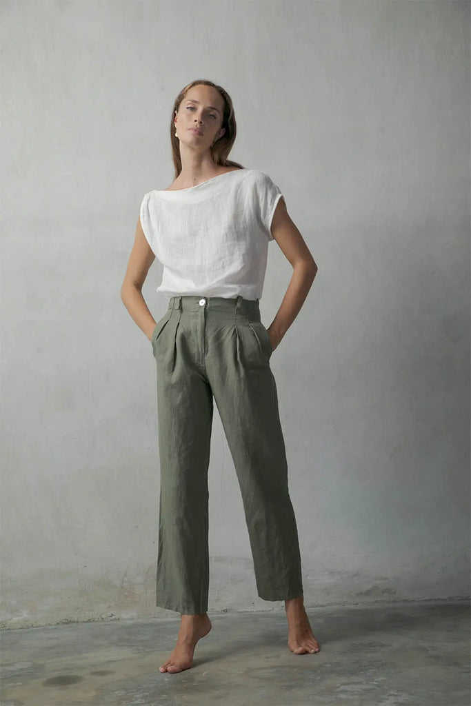 Linen Pants for Woman, Paper Bag, Capri Linen Pants, Trousers With Pockets  Loose Fit Elastic Waistband Softened Linen High Waisted 