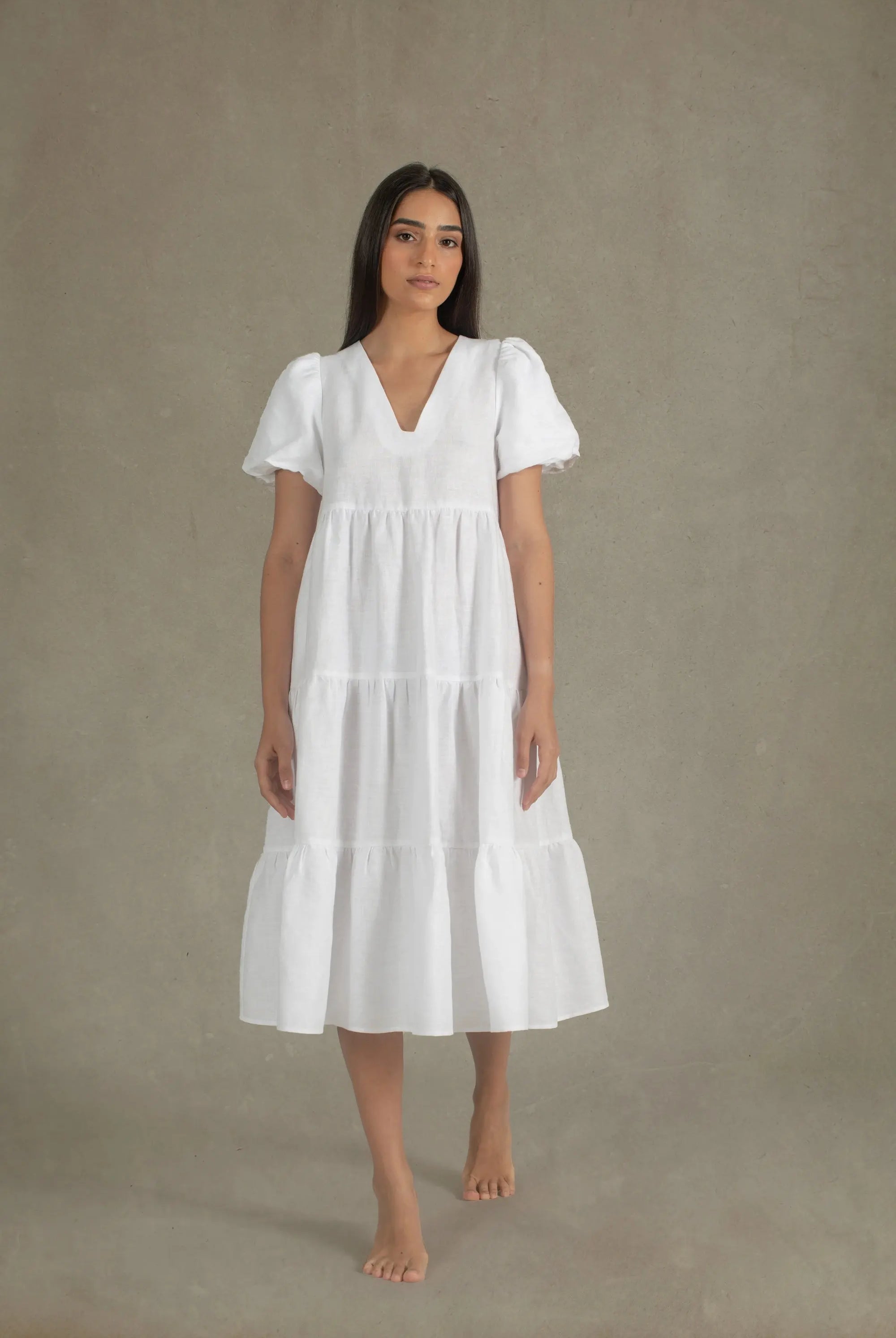 Siréne Linen Midi Dress White Luxmii