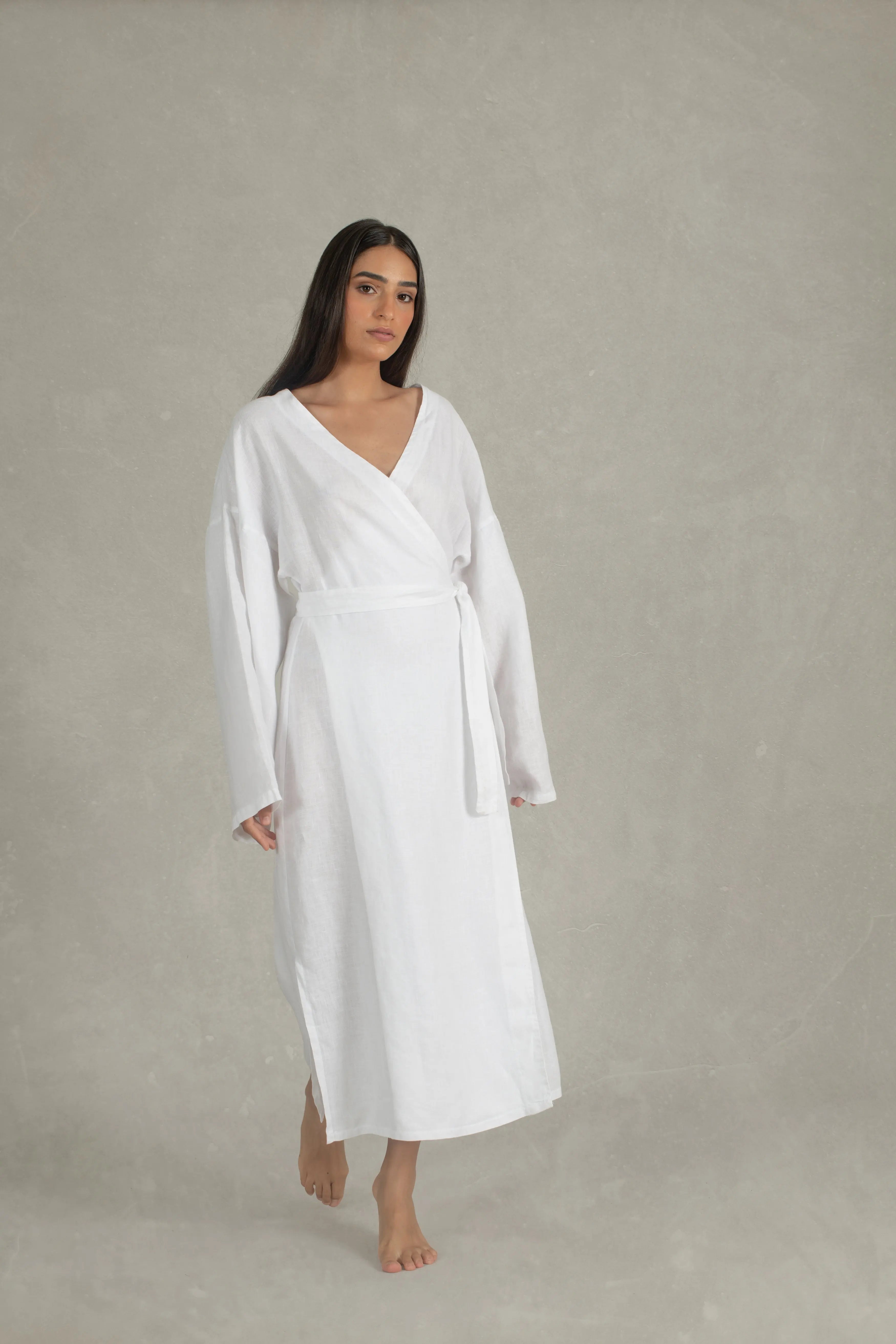 White cotton store wrap dress