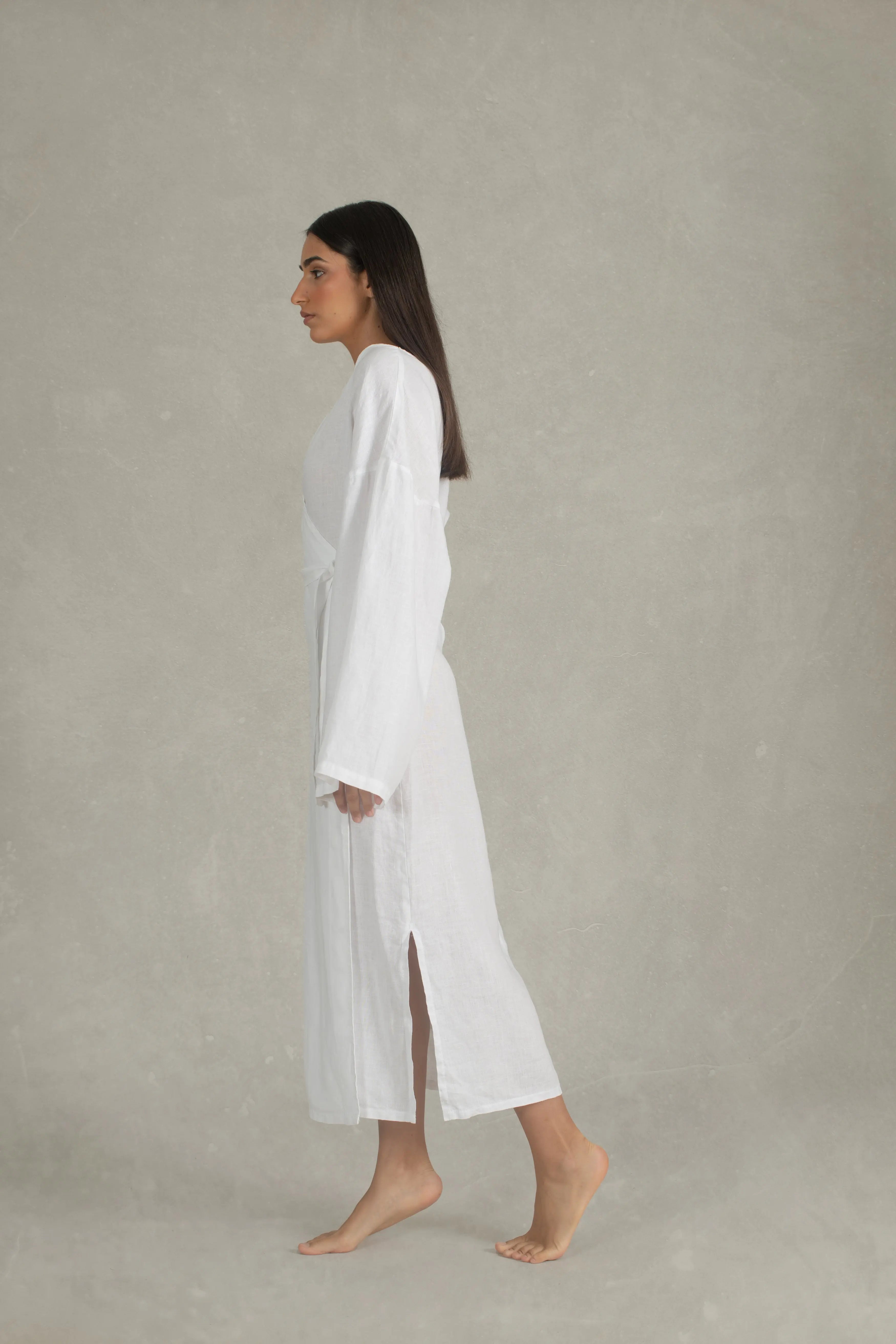Vida Linen Wrap Dress White Luxmii
